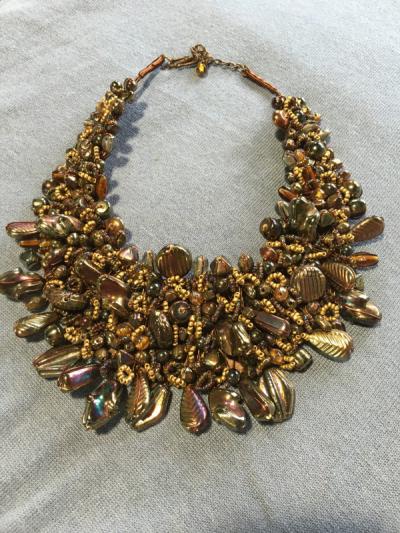 Handmade Bronze Glass Bib Necklace