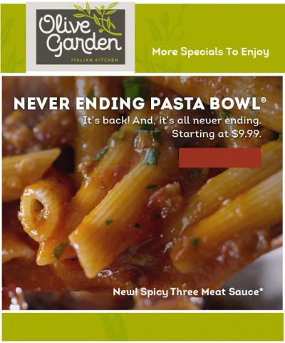 Never Ending Pasta Bowl Is Back !